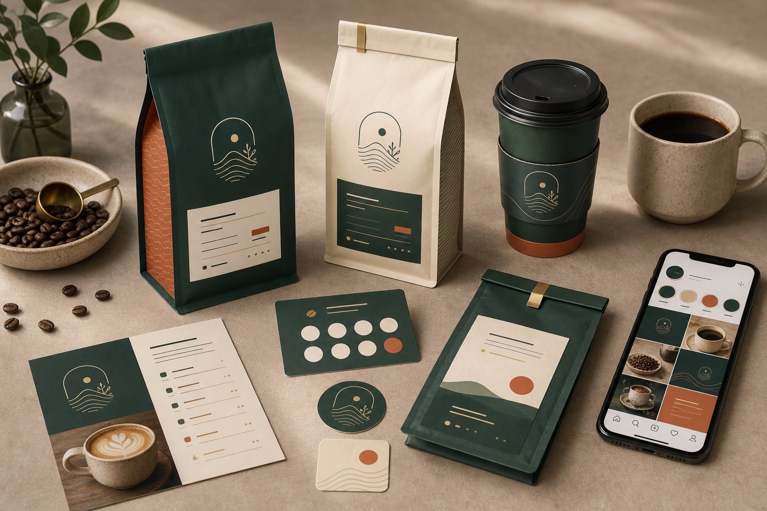 Coffee packaging and brand identity mockups